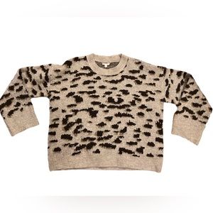 Hem and Thread Animal print leopard cheetah sweater cream brown tan size large